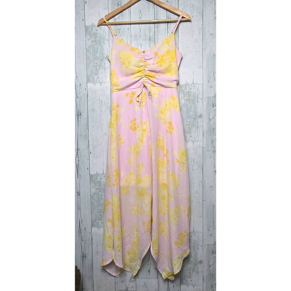 Trixxi Y2K Style Pastel Pink Floral Handkerchief Hem Fairy Garden Girl Midi Dres
